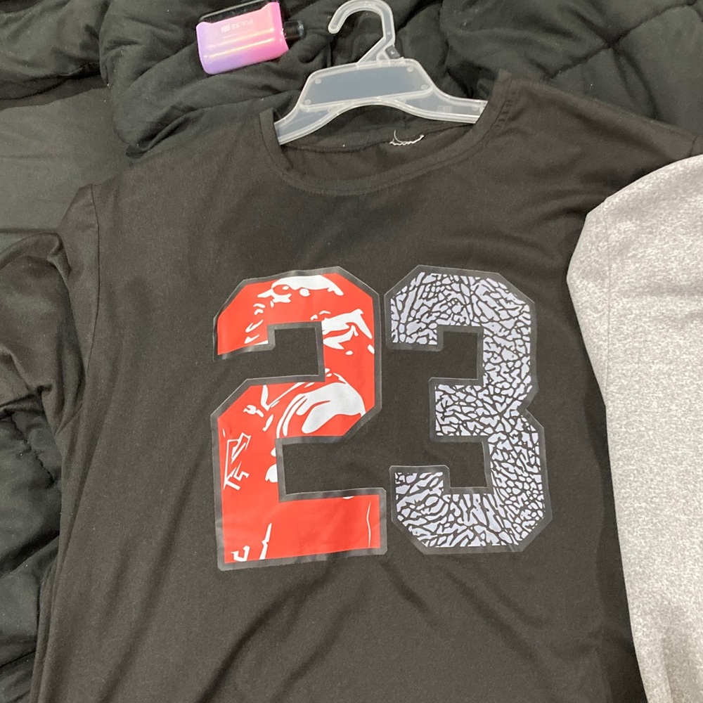 3 Men's Black Short-Sleeve Tee with Red & Gray '23' Graphic